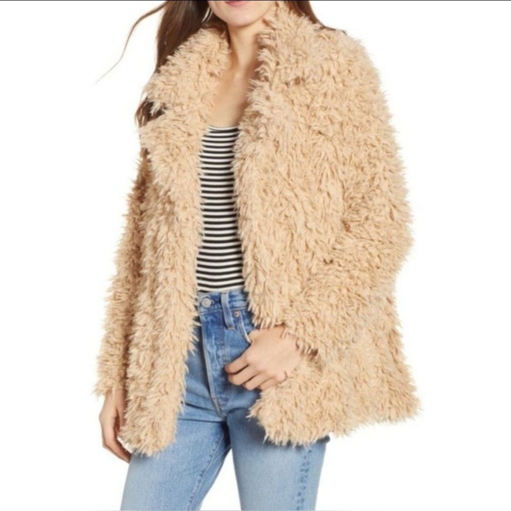 Faux Fur Soft Teddy Bear Jacket Tan/Cream Sz SMALL